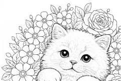 Cat coloring page for adults. Adult coloring book flowers Product Image 4