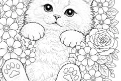 Cat coloring page for adults. Adult coloring book flowers Product Image 5