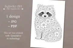 Raccoon coloring page for adults. Adult coloring book Product Image 2