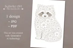 Raccoon coloring page for adults. Adult coloring book Product Image 3