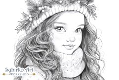 Cute Winter Girl. Christmas Coloring. Adult Coloring Page. Product Image 1