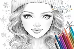 Cute Winter Girl. Christmas Coloring. Adult Coloring Page. Product Image 2