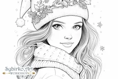 Cute Winter Girl. Christmas Coloring. Adult Coloring Page. Product Image 1