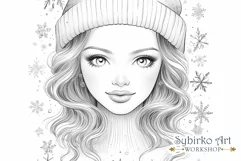 Cute Winter Girl. Christmas Coloring. Adult Coloring Page. Product Image 1
