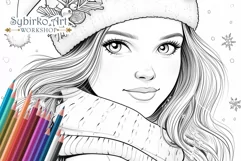 Cute Winter Girl. Christmas Coloring. Adult Coloring Page. Product Image 2