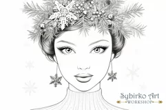 Frozen Queen Lady. Winter Coloring. Adult Coloring Page. Product Image 1