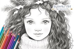 Cute Winter Girl. Christmas Coloring. Adult Coloring Page. Product Image 2