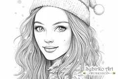 Cute Winter Girl. Christmas Coloring. Adult Coloring Page. Product Image 1