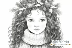Cute Winter Girl. Christmas Coloring. Adult Coloring Page. Product Image 1