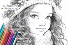 Cute Winter Girl. Christmas Coloring. Adult Coloring Page. Product Image 2