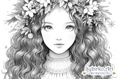 Vintage Christmas Girl Coloring Page. Adult Coloring Page. Product Image 2