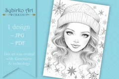 Cute Winter Girl. Christmas Coloring. Adult Coloring Page. Product Image 3