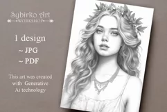 Beautiful Girl coloring page for adults. Adult coloring page Product Image 2