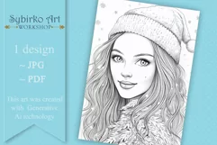 Cute Winter Girl. Christmas Coloring. Adult Coloring Page. Product Image 3