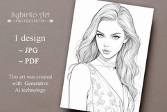 Beauty Fashion Girl coloring page. Adult colouring page. Product Image 1
