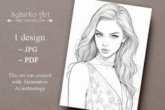 Beauty Fashion Girl coloring page. Adult colouring page. Product Image 2