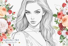 Beauty Fashion Girl coloring page. Adult colouring page. Product Image 1