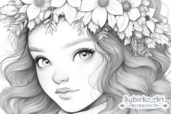 Winter Floral Girl Coloring Page. Adult Coloring Page. Product Image 2