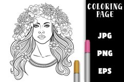 Pretty Girl with Flower Hair Coloring Page - Peonies Product Image 1