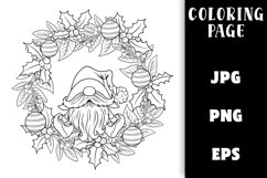 Christmas Coloring - Gnome on a Holly Wreath Product Image 1