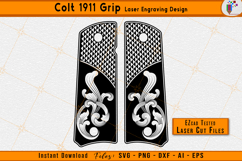 Colt 1911 grip, Scroll laser engraving, Grip engraving design, 1911 scroll pattern, Laser engraving svg, EZCAD laser files, Scroll vector art, CNC engraving file, Firearm grip design, Scroll laser svg