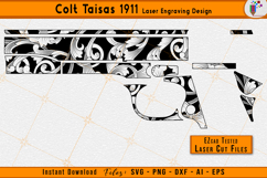 1911 scroll engraving, Colt Tisas design, Laser scroll pattern, Gun engraving files, Firearm vector art, EZCAD laser file, Firearms laser engraving files, Scrollwork vector, 1911 laser svg, Metal engraving art
