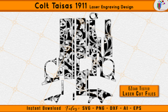 1911 scroll engraving, Colt Tisas design, Laser scroll pattern, Gun engraving files, Firearm vector art, EZCAD laser file, Firearms laser engraving files, Scrollwork vector, 1911 laser svg, Metal engraving art