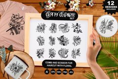 Comb And Scissor For Haircut Stuff With Floral Clipart Set Product Image 1