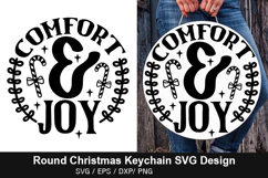 Comfort &amp; joy SVG - Round Christmas Keychain Design Product Image 1