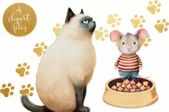 Siamese Cat & Mouse Clipart - 4 PNG Files Product Image 1