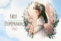 First Communion PNG Clipart | Watercolor Girl Communion Product Image 1