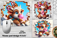 Cute baby cow mouse pad sublimation | Funny cow in wall PNG Product Image 1