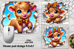 Cute baby cow mouse pad sublimation | Funny cow in wall PNG Product Image 1