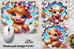 Cute baby cow mouse pad sublimation | Funny cow in wall PNG Product Image 1