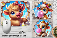 Cute baby cow mouse pad sublimation | Funny cow in wall PNG Product Image 1