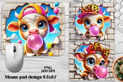 Cute baby cow mouse pad sublimation | Funny cow in wall PNG Product Image 1