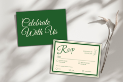 Formal emerald green wedding invitation template with refined typography, perfect for luxury and traditional weddings
