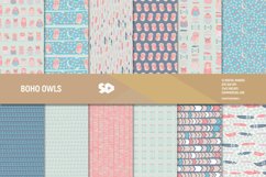 Boho Owls Digital paper Pack. Scrapbooking pages, background Product Image 1