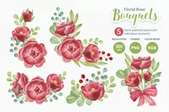 Watercolor Rose Flower Bouquets. Sublimation PNG Clipart. Product Image 1