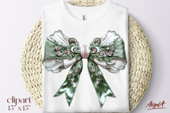 Vintage green coquette bow tie clipart transparent PNG Product Image 1