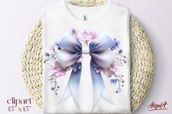 Coquette bow tie PNG, purple bow clipart with flowers Product Image 1
