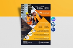 Professional construction flyer template for contractors, builders, renovations, home improvement, roofing, and construction company promotions.