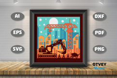 Construction Scene 3D Shadow Box Layered Papercut Product Image 3