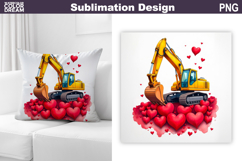 Valentine Excavator Sublimation | Construction Truck Pillow Product Image 1