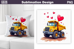Valentine Truck Sublimation | Construction Truck Pillow Product Image 1