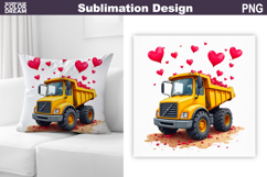 Valentine Truck Sublimation | Construction Truck Pillow Product Image 1