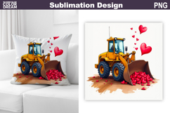 Valentine Bulldozer Sublimation | Construction Truck Pillow Product Image 1