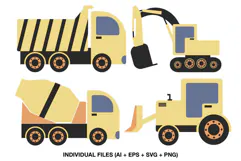 Construction vehicle clipart collection with four coordinated yellow designs