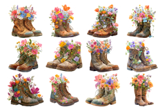 Boots with Flowers Clipart Bundle 40 PNG Transparent BG Product Image 2