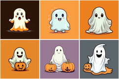 20 Cute Halloween Ghost Cartoon Illustration Characters JPG Product Image 5